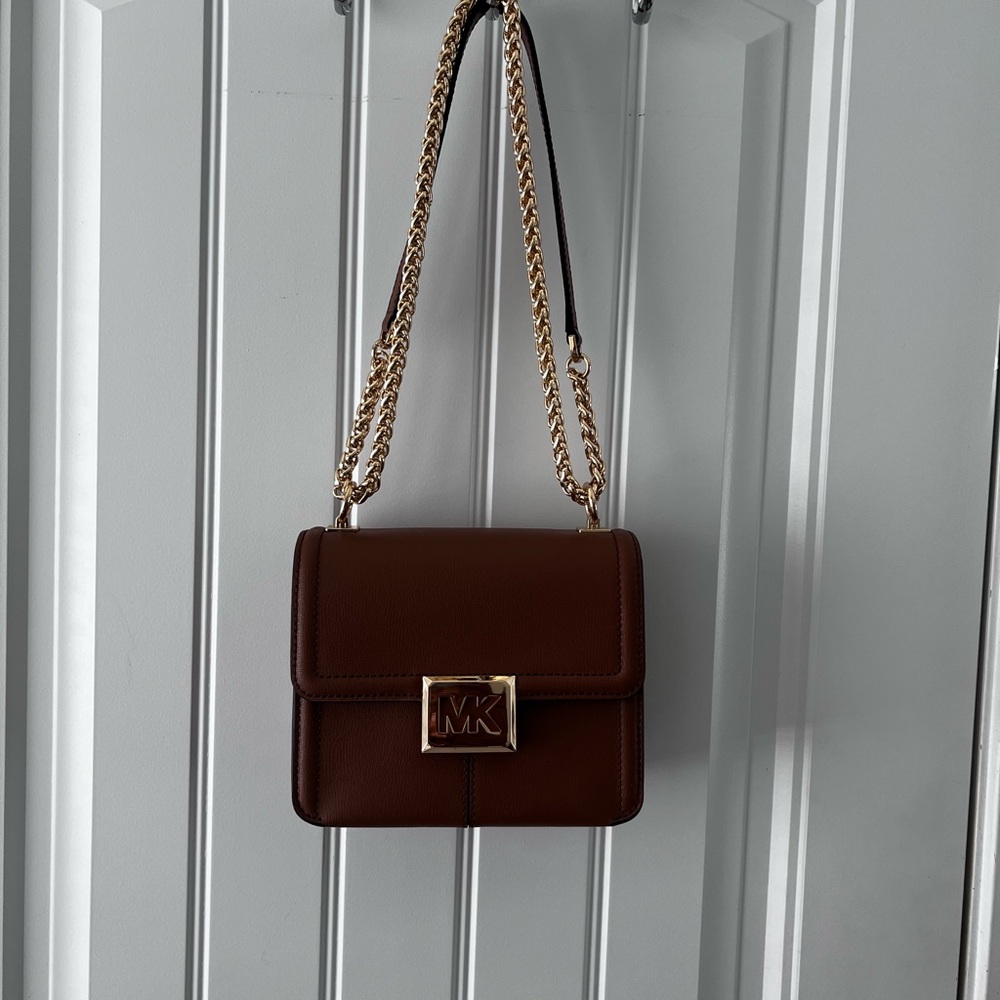 Michael Kors Brown and Gold Crossbody Bag with Chain Strap
